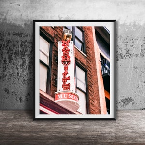 NASHVILLE MUSIC CITY Neon Sign Photography - Unframed Wall Art Photo - Music City Photography