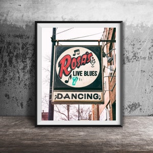 ROSA&#39;S LIVE BLUES, Logan Square, Chicago - ingelijste fotografieprint - Chicago Wall Art - Chicago Dive Bar Sign - bluesbar, dansen