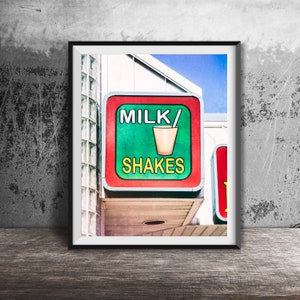 MILCH SHAKES - Ungerahmt Fotografie Druck - Vintage Eisdiele - Küchen Dekoration, Milchshake, Restaurant Schild