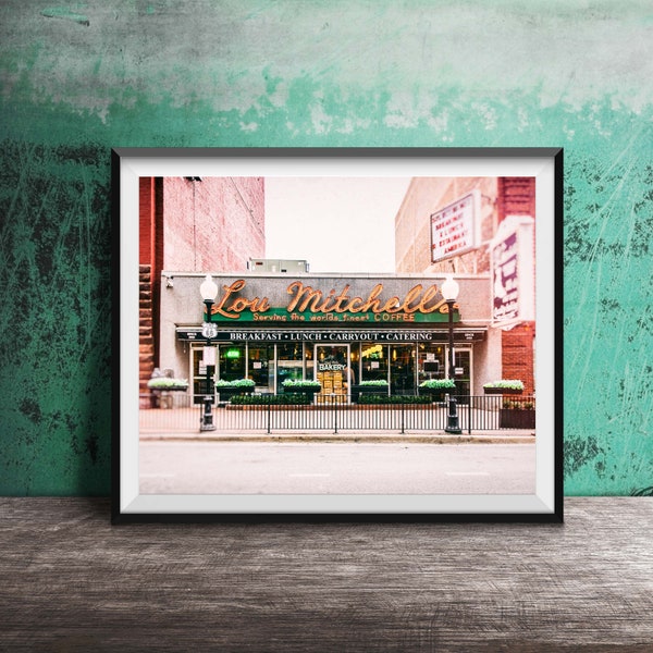 Lou Mitchell's Coffee Shop, Chicago Storefront - Chicago Diner - Chicago Restaurant - Photography Print - Vintage Neon Sign Photo