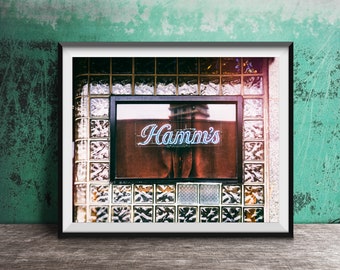 HAMM'S Beer, Dive Bar Sign - Bar Art Photography Print - Neon Bar Sign Wall Art - Unframed Beer Sign Print - Window Photography