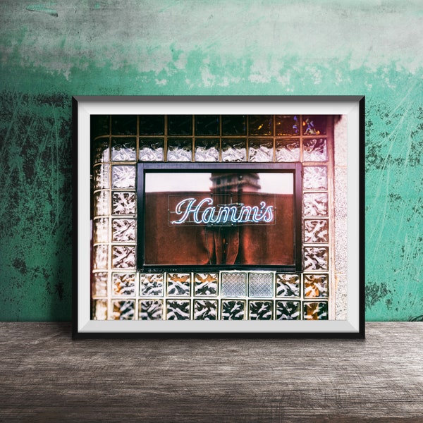 HAMM'S Beer, Dive Bar Sign - Bar Art Photography Print - Neon Bar Sign Wall Art - Unframed Beer Sign Print - Window Photography