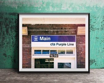 Main CTA Purple Line - CTA El Sign - Evanston, Illinois - Unframed Photography Print - Chicago Train Stop -