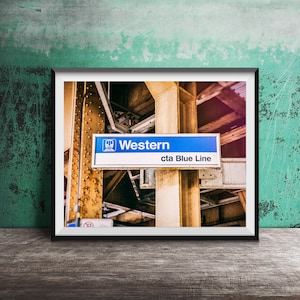 Western Blue Line - CTA El Sign - Logan Square, Chicago - Unframed Photography Print - Chicago Train Stop