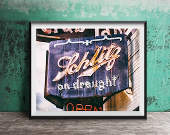 Schlitz Beer Sign - Unframed Photography Print - Kitchen Bar Wall Decor, Photo Art - Modern Bar Room Print - Club Tap, Milwaukee, Wisconsin