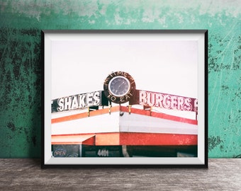 Arte de la cocina, impresión de la foto del restaurante vintage - hamburguesas, impresión de batidos - impresión de la fotografía del signo vintage - arte de la pared de la cocina sin marco - hora de comer