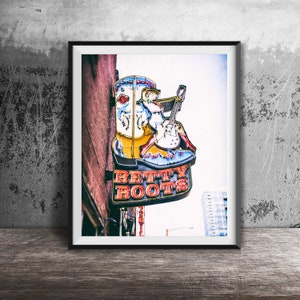 Nashville Bar - BETTY BOOTS - Neon Sign Photography - Street Art - Wall Art Photo - Broadway, Music City Photography - Cowboy, Cowgirl