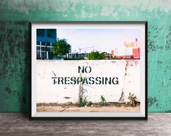 No Trespassing, Exit Sign - Original Wall Art Photo - Modern Photography - Unframed Decor - Do Not Enter, Hallway, Lobby Wall Art