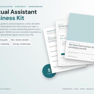 Kit de Negócios para Assistente Virtual, Modelo de Guia de Serviços de Assistente Virtual, Planilha de Cálculo de Tarifas, Contrato com o Cliente, Pacote de Integração, Relatório Mensal