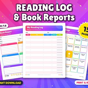 Reading Log and Book Report Templates for Kids, Story Map, Character Map, Reading Bingo, Bookmarks, Homeschool Reading Printable PDF
