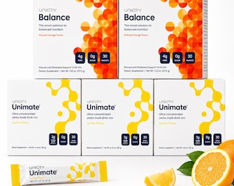 Zestaw Unicity Balance i Unimate | 5 pudełek (łącznie 150 saszetek) | Smaki pomarańczy i cytryny | Mieszanka napojów prozdrowotnych bez cukru