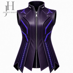 Chaleco de cuero inspirado en Anti Mega, chaqueta de cosplay futurista, disfraz de guerrero de fantasía, atuendo para convenciones de videojuegos.