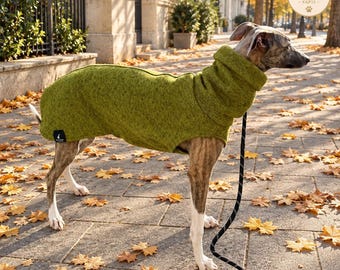 Abrigo de forro polar para whippet, suéter de invierno para galgo italiano, ropa de cuello alto para lebrel, chaqueta verde cálida para perro, ropa para bedlington