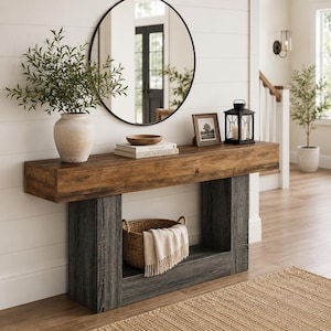 Farmhouse Console Table 63 Inch Wood Entryway Table with U Shaped Base Narrow Sofa Table for Hallway Living Room Decor