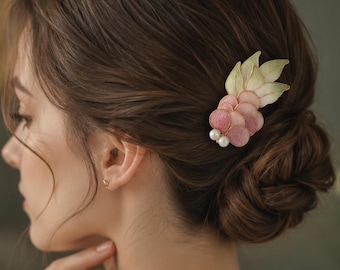 Roze ginkgoblad haarclip, parelmoeren bloemenhaarspeld, Chinees geïnspireerd bruidshaaraccessoire, opgestoken bruidskapsel, cadeau voor haar