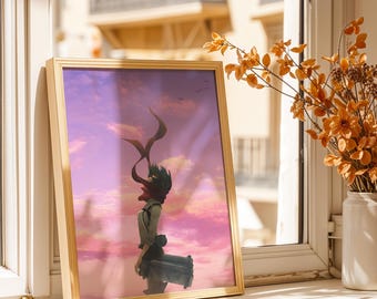 Mikasa Ackerman Poster - Pink Sunset Anime Art Print, Soft Aesthetic Wall Decor, Attack Titan Fan Gift Poster