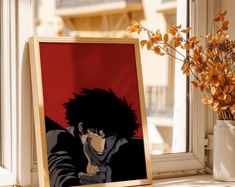 Spike Spiegel Poster - Cowboy Bebop Anime Art Print, Red Black Retro Anime Wall Decor, Space Cowboy Fan Poster