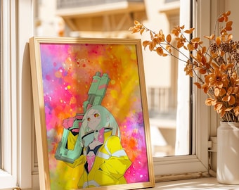 Rebecca Poster - Colorful Cyberpunk Anime Art Print, Neon Gamer Wall Decor, Edgerunners Fan Poster