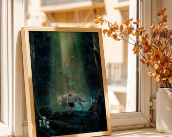Princess Mononoke Poster - Enchanted Forest Anime Art Print, Studio Ghibli Wall Decor, Fantasy Fan Gift Poster