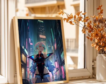 Lucy Poster - Neon Cyberpunk Anime Art Print, Futuristic Gamer Wall Decor, Edgerunners Fan Poster