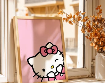 Hello Kitty Poster - Pink Sanrio Character Art Print, Kawaii Cartoon Wall Decor, Cute Room Poster