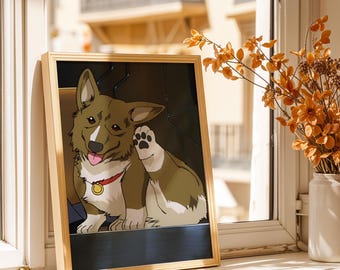 Ein Poster - Cowboy Bebop Space Dog Art Print, Cute Anime Wall Decor, Corgi Fan Gift Poster