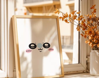 Momonga Poster - Minimal Sanrio Face Art Print, Kawaii Pastel Wall Decor, Cute Room Poster