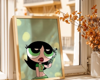 Buttercup Poster - Cute Powerpuff Girl Cartoon Art Print, Y2K Green Wall Decor, Cartoon Fan Gift Poster