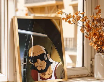 Jet Black Poster - Cowboy Bebop Anime Art Print, Retro Space Bounty Hunter Wall Decor, Classic Anime Fan Poster