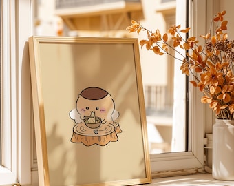 Kurimanju Poster - Cute Sanrio Inspired Hedgehog Wall Art, Kawaii Minimal Pastel Room Decor