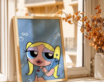 Bubbles Poster - Cute Powerpuff Girl Cartoon Art Print, Blue Y2K Wall Decor, Cartoon Fan Gift Poster