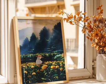 Grave of Fireflies Poster - Peaceful Ghibli Flower Field Art Print, Cozy Anime Wall Decor, Ghibli Fan Gift Poster