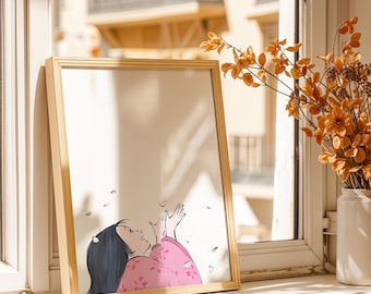 Princess Kaguya Poster - Soft Ghibli Cherry Blossom Art Print, Minimal Anime Wall Decor, Ghibli Fan Gift Poster