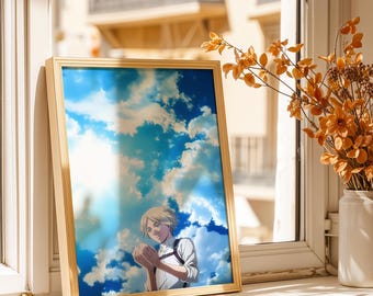 Armin Arlert Poster - Blue Sky Anime Scene Art Print, Minimalist Aesthetic Wall Decor, Attack Titan Fan Gift Poster