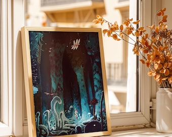 Nausicaa Poster - Glowing Toxic Jungle Art Print, Mystical Ghibli Wall Decor, Anime Fan Gift Poster
