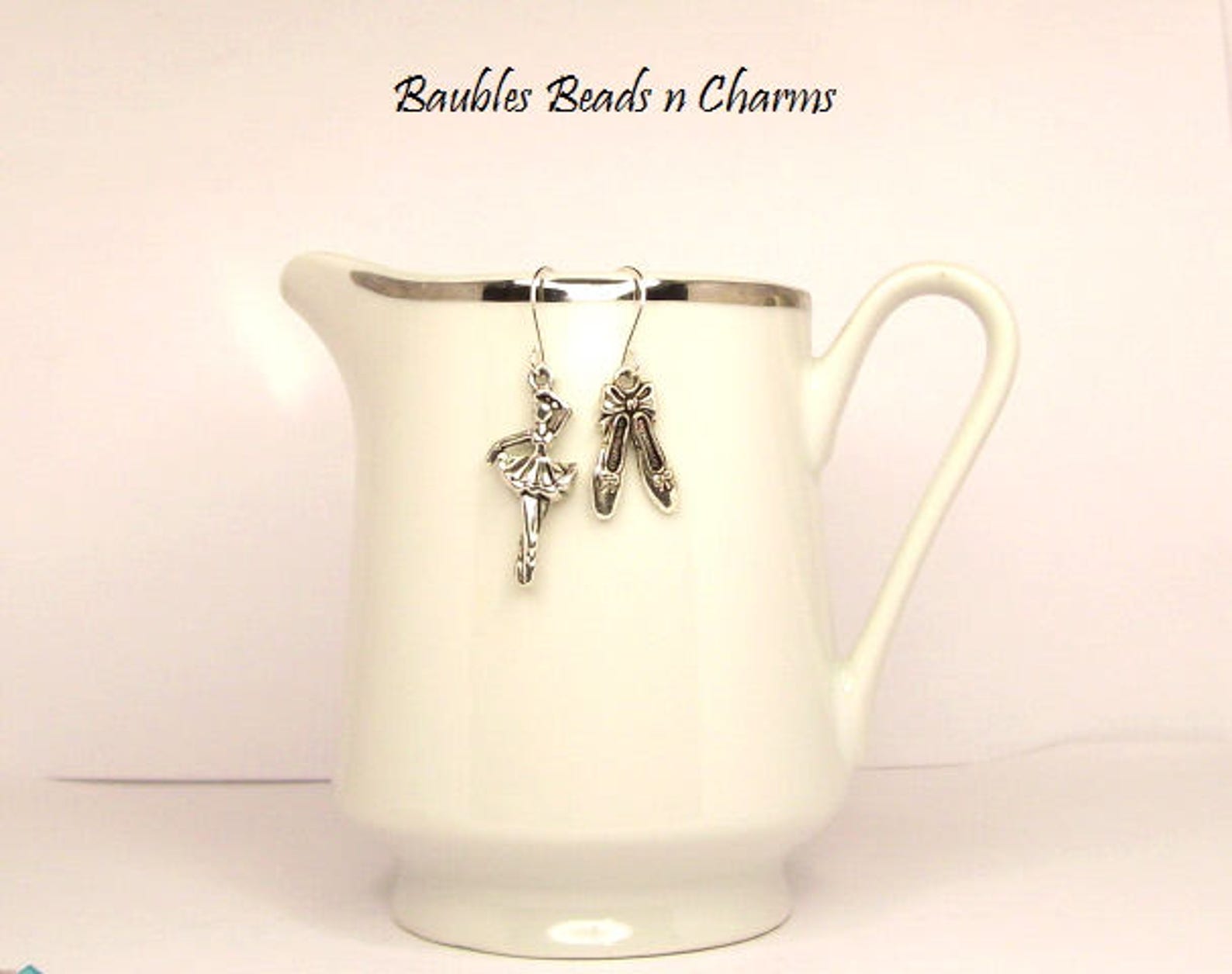 ballet earrings, ballet charm earrings, ballerina earrings, ballerina charm earrings, charm earrings, ballerina asymmetrical ear