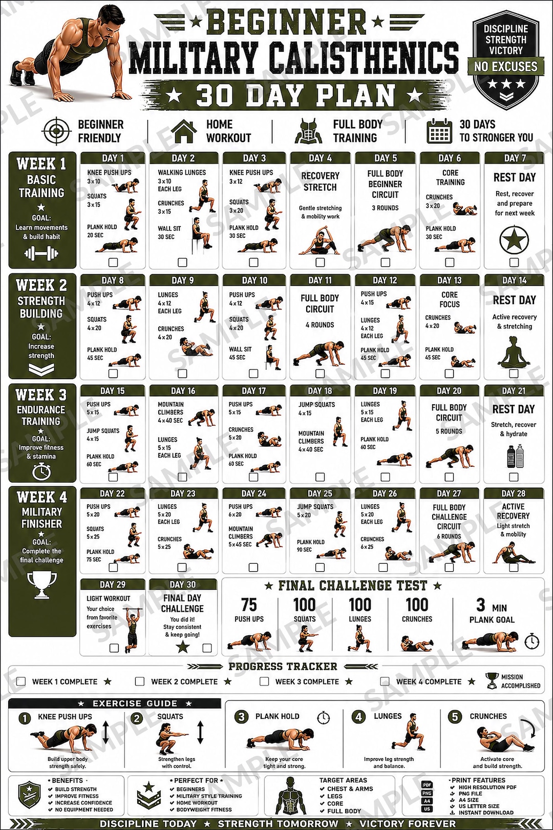 Home Workout Plan.pdf Beginner Calisthenics 30 Day Challenge, Bodyweight Home Workout Plan ...
