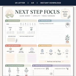 Next Step Focus Planner Printable, Task Breakdown One Small Step Page, Gentle Productivity Planner, Focus Session Sheet PDF