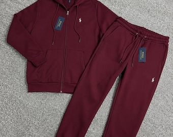 Sudadera con capucha y logotipo estampado para hombre, estilo polo Ralph Lauren burdeos, para correr, de polar, estilo urbano