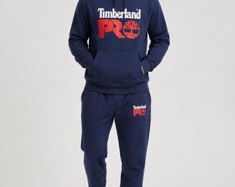 Conjunto deportivo de chándal para hombre estilo Timberland con sudadera con capucha y pantalón de felpa con logo, ropa urbana para correr.