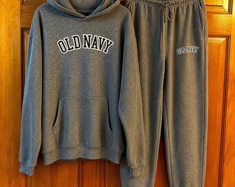 Mens Old Navy Logo Fleece Hoodie Sweatpants Tracksuit Set Jogging Streetwear Outfit