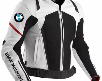 Chaqueta de moto BMW para hombre de piel de vacuno – Protecciones CE, forro térmico