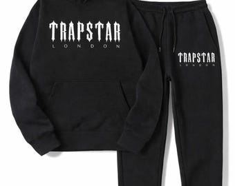 Mens Black Trap Star Tracksuit Hoodie Joggers Sweatsuit Athletic Streetwear Gift For Him