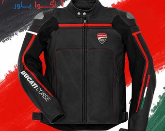 Chaqueta de moto de cuero Ducati Corse: protección CE, equipamiento de moto de piel de vacuno.