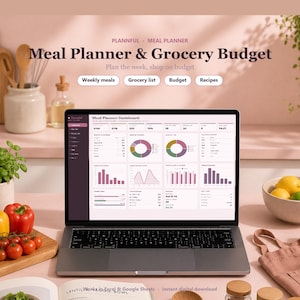 Planificador de comidas y lista de la compra en formato de hoja de cálculo / Planificador semanal de comidas y control del presupuesto de la compra / Excel y Google Sheets imagen 1