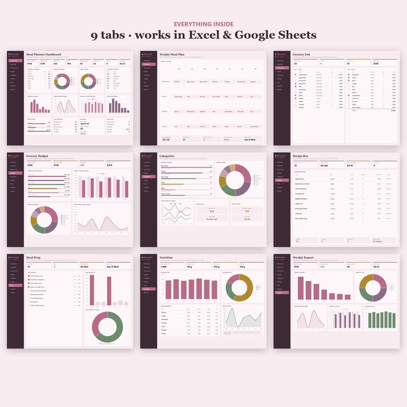 Planificador de comidas y lista de la compra en formato de hoja de cálculo / Planificador semanal de comidas y control del presupuesto de la compra / Excel y Google Sheets imagen 10