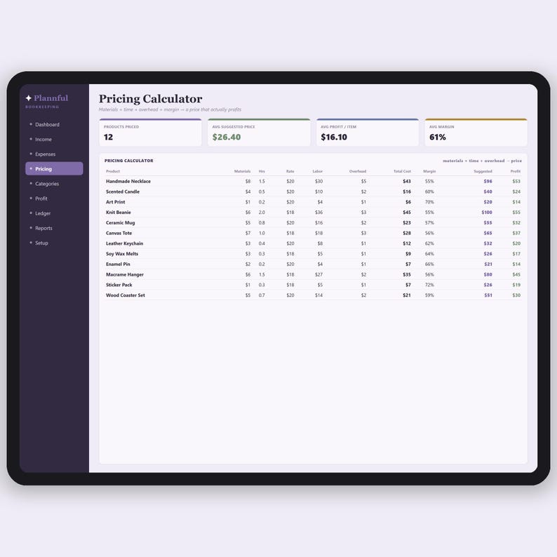Small Business Bookkeeping and Pricing Calculator | Etsy Seller Profit Tracker | Handmade Product Pricing | Google Sheets and Excel image 4
