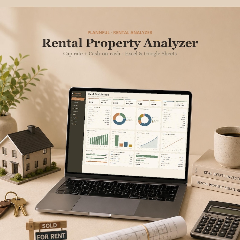 Rental Property Analyzer Spreadsheet | Real Estate Investment Calculator | Cap Rate and Cash Flow Deal Analyzer | Excel & Google Sheets imagen 1