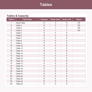 Wedding Seating Chart Template, Table Planner and Guest List for Google Sheets & Excel, Reception Seating Plan with Auto Seat Counter image 4