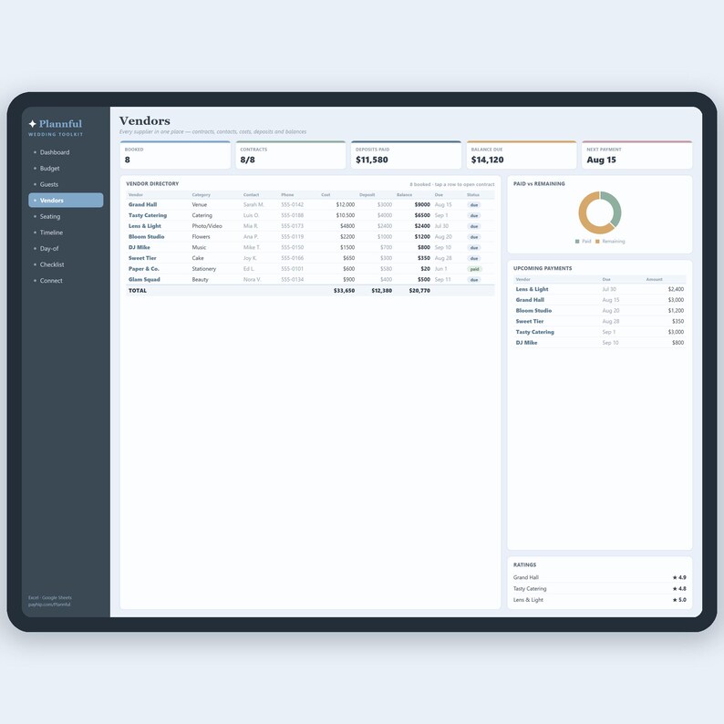 Plantilla todo en uno para planificar bodas: hoja de cálculo, control de presupuesto para Google Sheets y Excel, lista de invitados, plano de mesas y confirmación de asistencia. imagen 5